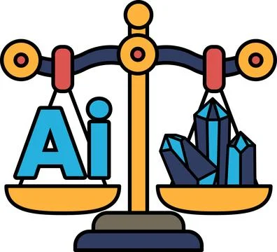 A scale with the letters AI on one side and crystals on the other Stock Illustration