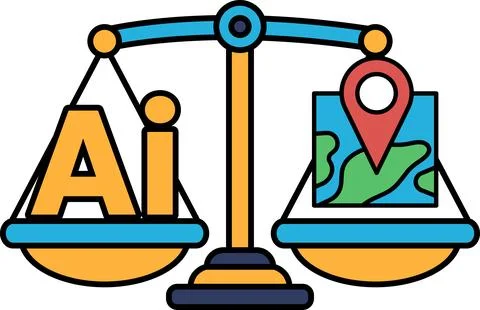 A scale with the letters AI on one side and a map on the other Stock Illustration