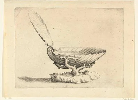 Scale with lid in the shape of a double shell; Ne inteaser Vinum Quando Fl... Stockfoto's