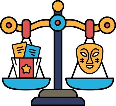 A scale with a mask on one side and a stack of papers on the other Illustrazione stock