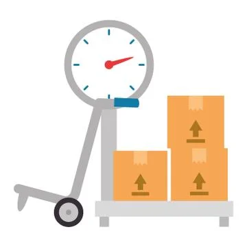 Scale measure weight with boxes delivery service Stock Illustration