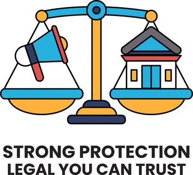 A scale with a microphone on one side and a house on the other Stock Illustration