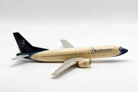 Scale model of a Blue Panorama Airlines Boeing jet. Stock-Fotos