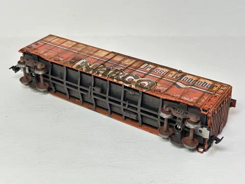 Scale model of box car wagon railroad car with weathering effects Stock Photos