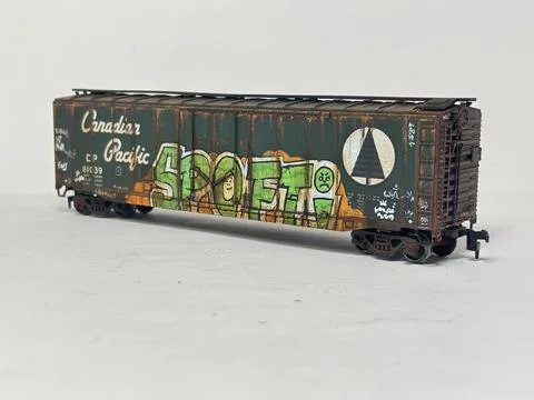 Scale model of box car wagon railroad car with weathering effects Stock Photos
