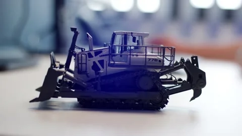 Scale Model Bulldozer on Table, Close Up Studio Shot Stock Footage 342280546