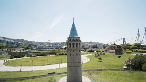 Scale Model Of Galata Tower at Miniaturk Park In Istanbul Stock Footage 146858162