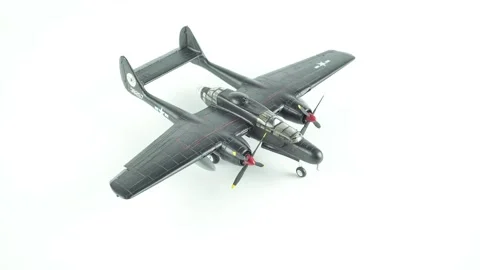 Scale Model Of P-61 Airplane With Name Monnie In The Background. Video stock 305406741