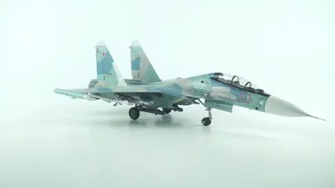 A Scale Model Of The Su-30 Two-Seat Jet Fighter. Stock Footage 341095990