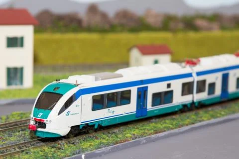 Scale model train on plastic Fotos de archivo