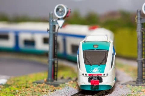 Scale model train on plastic Fotos de archivo