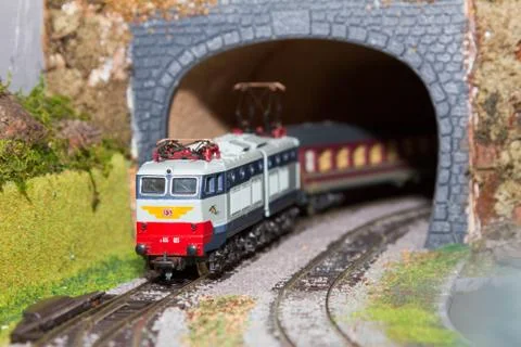 Scale model train on plastic Fotos de archivo