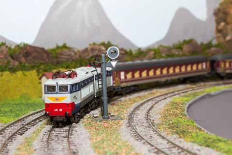 Scale model train on plastic Fotos de archivo
