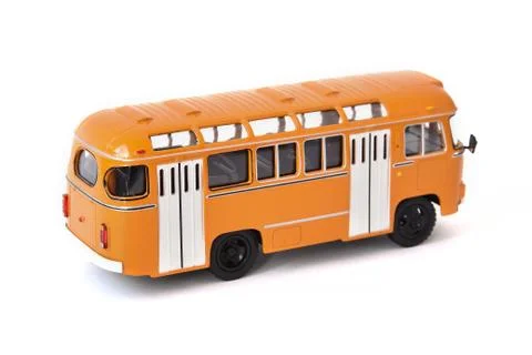 Scale model of a yellow Russian bus. Toy yellow bus Stock Photos