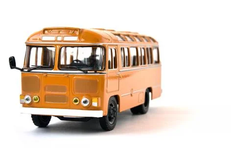 Scale model of a yellow Russian bus. Toy yellow bus Stock Photos