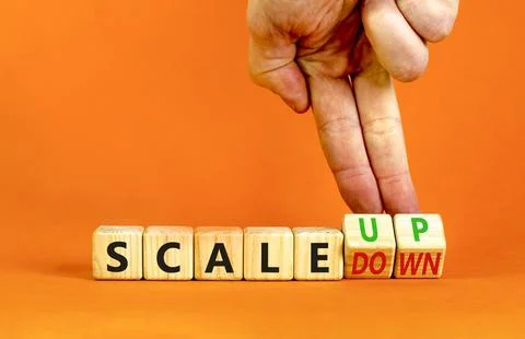 Scale up or down symbol. Concept words Scale up Scale down wooden cubes. Busi Stock Photos