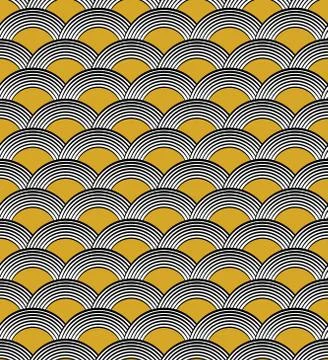 Scale pattern on a gold background, black mono line seamless patterns Stock Illustration