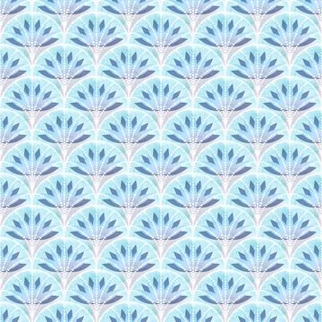 Scale pattern with watercolor texture and lotus flower. Delicate pastel Stock Illustration