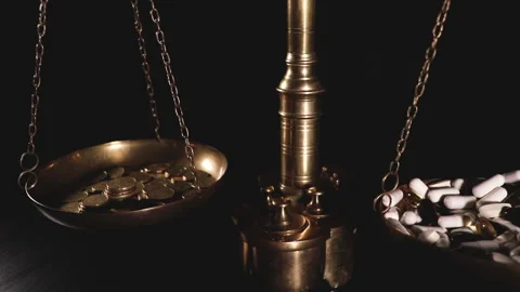 Scale with pills and coins Stock Footage 148122545