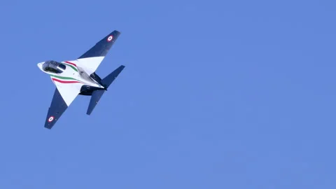 Scale RC Aircraft Leonardo M-346 Low Pass to Vertical Climb Tracking Stock Footage 334293829