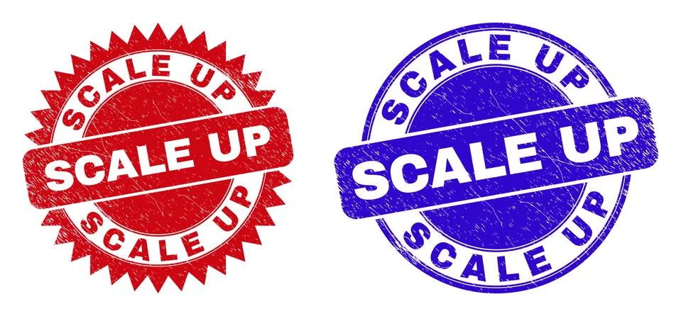 SCALE UP Rounded and Rosette Stamp Seals with Grunged Texture Illustrazione stock