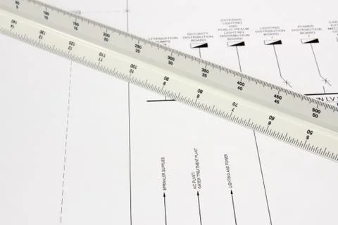 Scale ruler on drawing Stock Photos