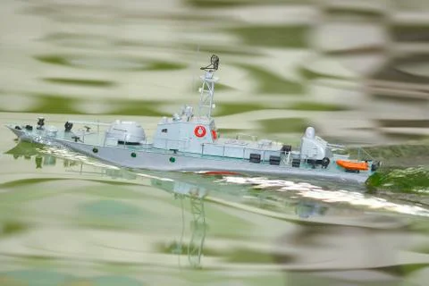 Scale ship model floating in the pool Stock-Fotos