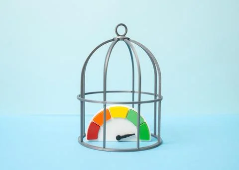 The scale showing the maximum value is closed in a cage cell. High efficiency Stock Photos