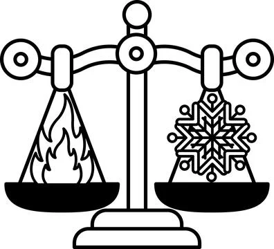 A scale with a snowflake on one side and fire on the other Stock Illustration