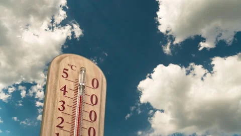 Scale of the Thermometer for Air Rises up Against Background of Heavenly Clouds Stock Footage 201199598