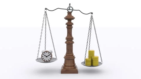 Scale Time Is Money Concept in a 3D animation Stock Footage 252000023