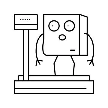 Scale weight cardboard box character line icon vector illustration Stock Illustration