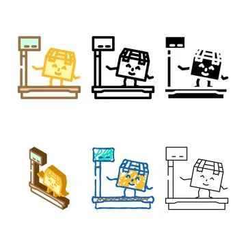 Scale weight cardboard box character color icon vector styles Stock Illustration