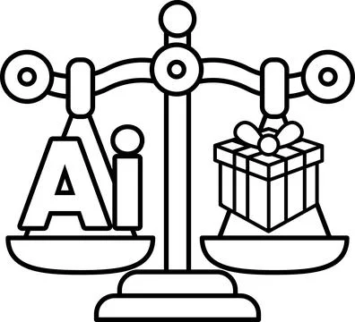 A scale with the word AI on one side and a red box on the other Stock Illustration