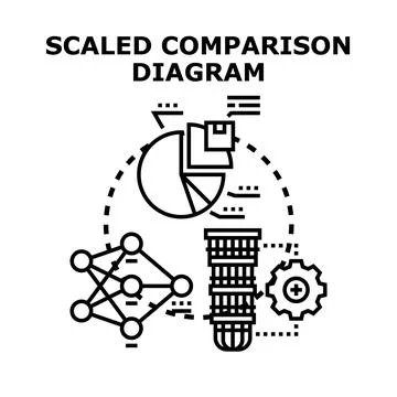 Scaled comparison diagram analyzing business data and statistics Stock Illustration