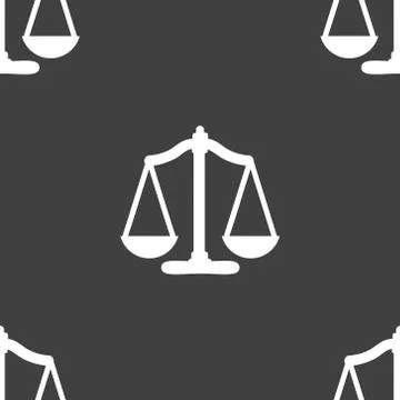Scales balance web icon. flat design. Seamless gray pattern. 스톡 일러스트