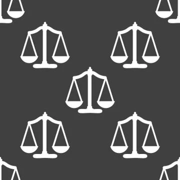 Scales balance web icon. flat design. Seamless gray pattern. イラスト素材