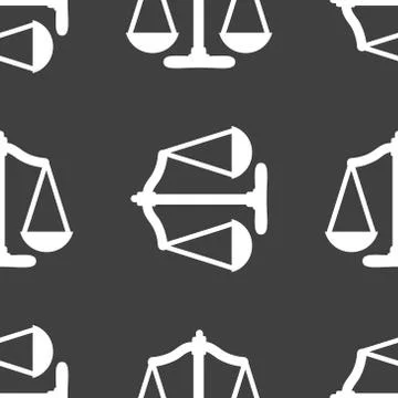 Scales balance web icon. flat design. Seamless gray pattern. 스톡 일러스트
