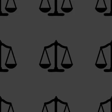 Scales balance web icon. flat design. Seamless gray pattern. Stock Illustration