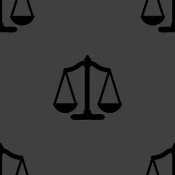 Scales balance web icon. flat design. Seamless gray pattern. 库存插图