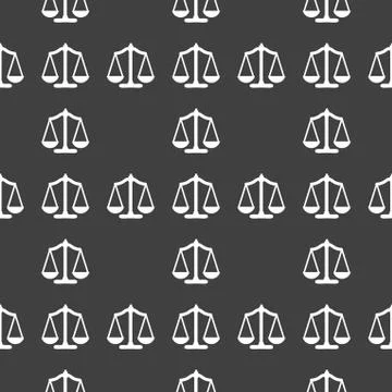 Scales balance web icon. flat design. Seamless gray pattern. 스톡 일러스트