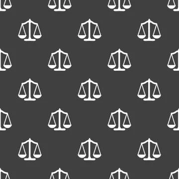 Scales balance web icon. flat design. Seamless gray pattern. 스톡 일러스트