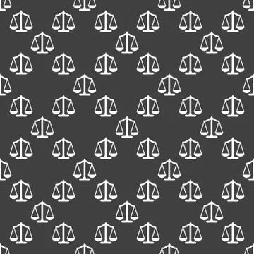 Scales balance web icon. flat design. Seamless gray pattern. 库存插图