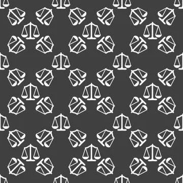 Scales balance web icon. flat design. Seamless gray pattern. 스톡 일러스트