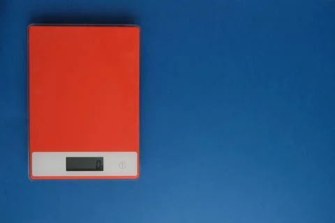 Scales, creative kitchen utensils, nice color combination of blue and bright  Stock Photos