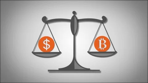 Scales with Dollar and Bitcoin symbols Stock Footage 80366158