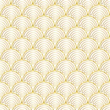 Scales golden wavy seamless pattern. Turquoise textured background for textile Stock Illustration