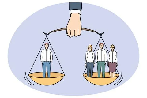 Scales with group of people balance with one man Scales with group of peop... Stock Photos