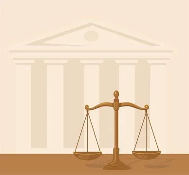 Scales of Justice in Front of Courthouse Building Legal Law Concept Stock Illustration