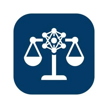 Scales of justice with network design symbolizes legal technology and fairn.. Stock Illustration